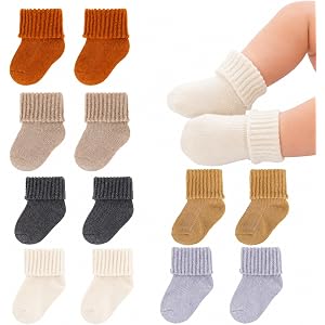 AHDSGJH 6 Pairs Baby Wool Socks, 80% Merino Wool Newborn Winter Socks, Thick Warm Infant Toddler Thermal Turn Cuff Booties