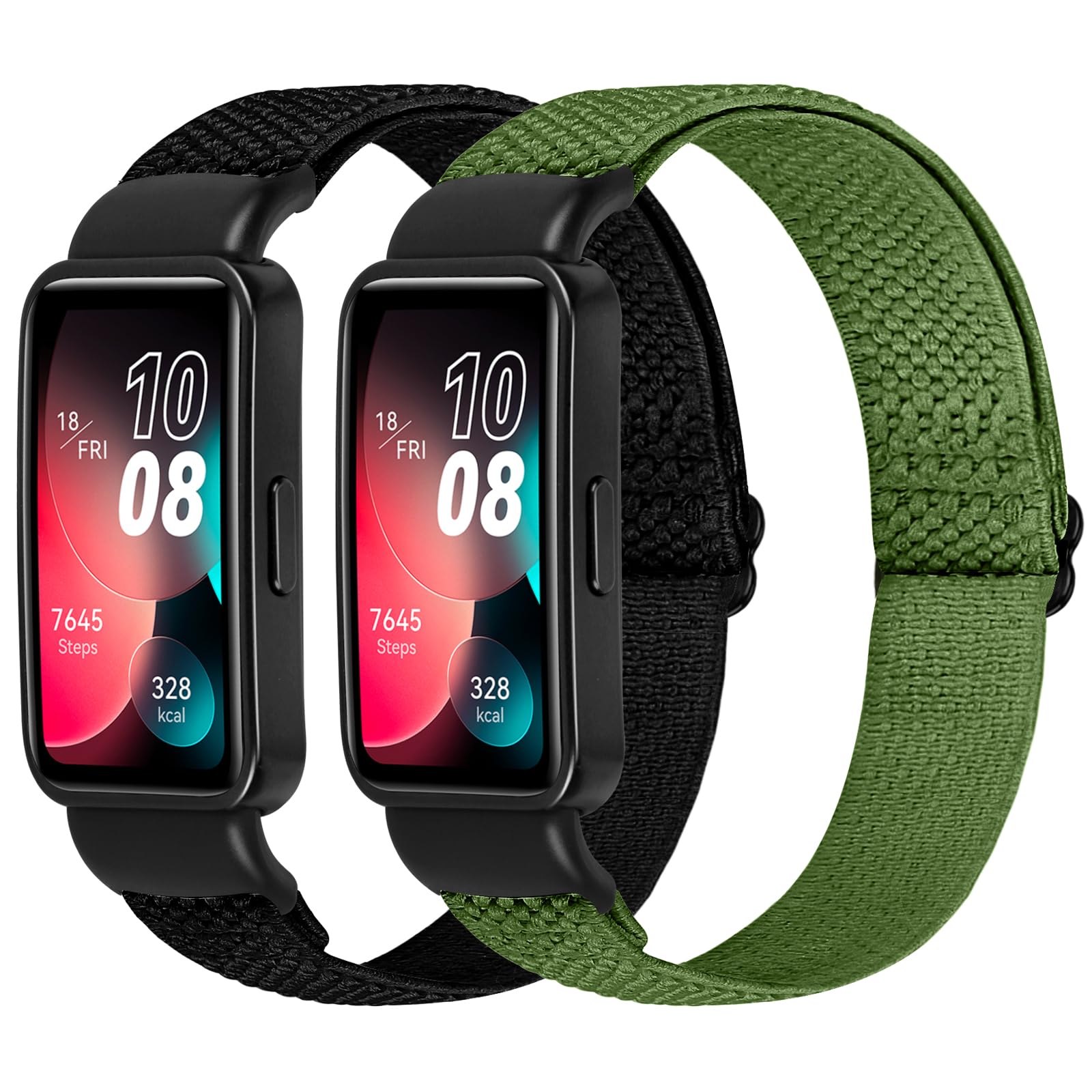 Tiptops Elastic Straps Compatible with Huawei Band 8/Huawei Band 9/Huawei Band 10 Men Women, 2 Pack Adjustable Stretchy Bracelets Sport Nylon Replacement Bracelet for Huawei Band 8/9/10(NFC)