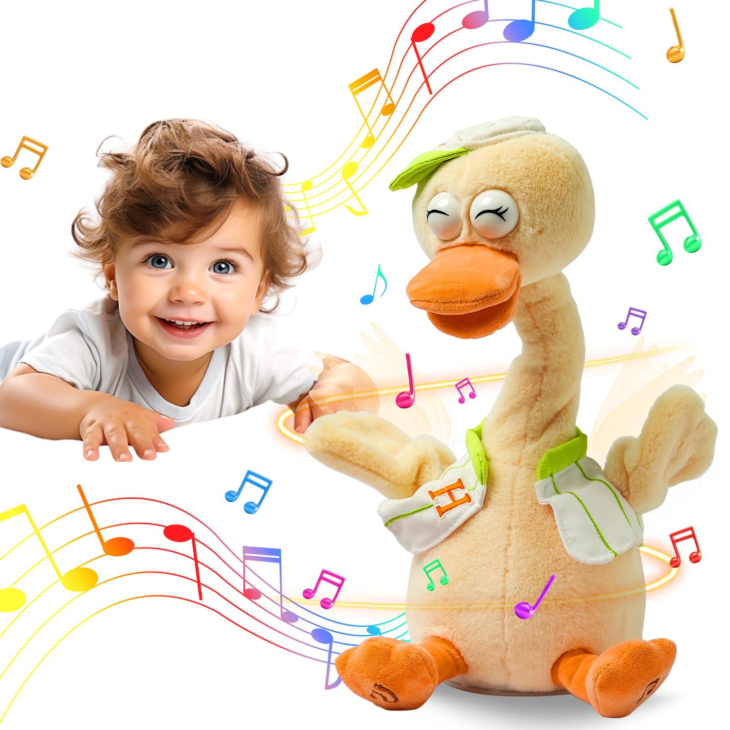 SWTOIPIG Plush Duck Toy, Stretched Neck, Singing and Quacking Sound, Interactive Cute Design Stuffed Animal Educational Toys for Kids, Musical Intelligence Development