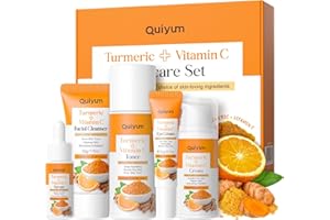 QUIYUM Skin Care Set, Turmeric Vitamin C Skincare Kits 5PCS - Beauty Skin Care for Women, Facial Skin Care Routine Set Kit, Dark Spot Remover for Face, Reduce Acne, for Oily Skin