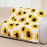 HommomH Sunflower Throw Blanket 50" x 60", Gifts for Sunflower Lovers Women Girls, White
