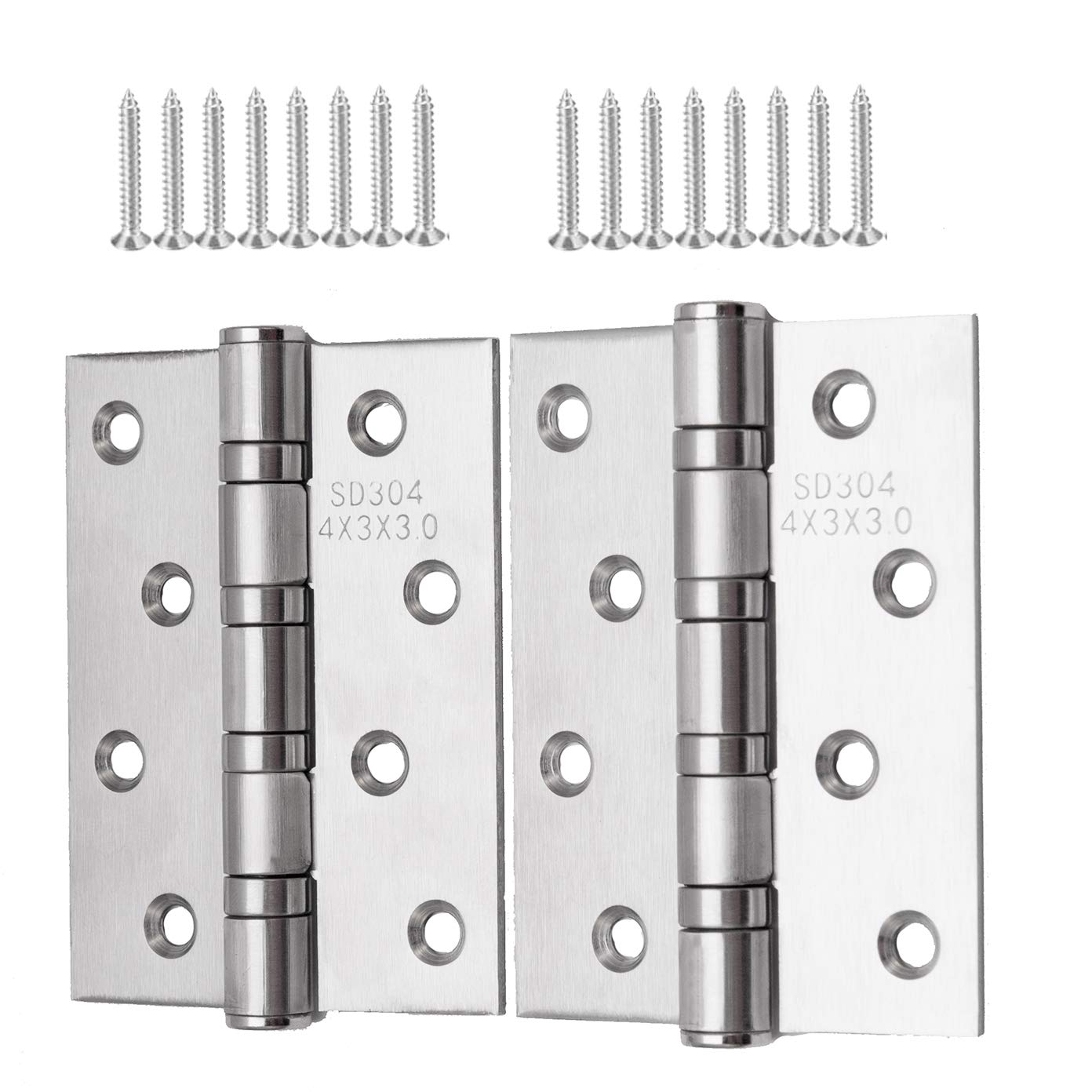 Folding Butt Hinges Ball Bearing Mute Hinges,Thickening Hardware Door Hinges for Decoration and Furniture (2Pcs 4 Inch Silvery with 16 Screws)