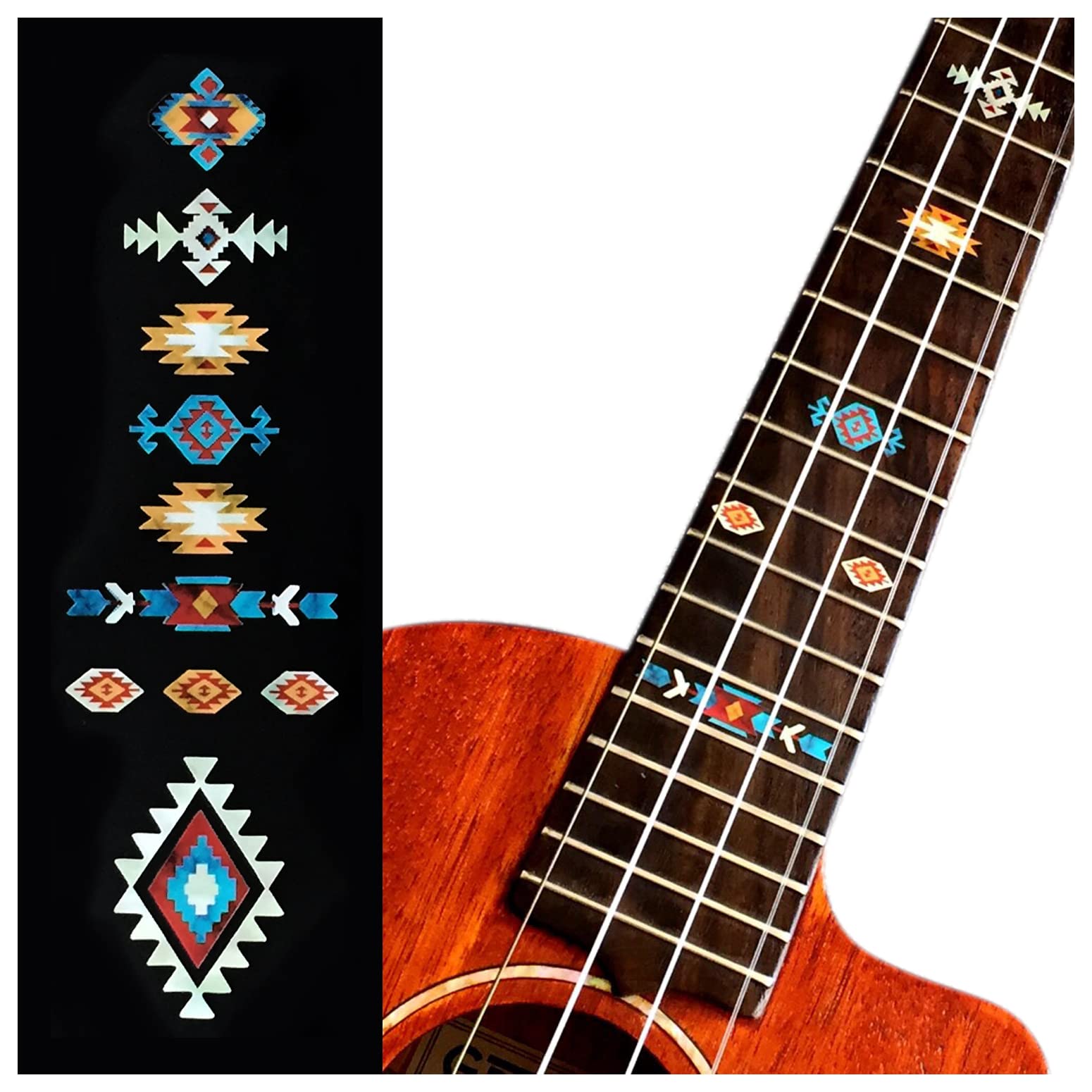 Inlaystickers Fretboard Markers Decals for Concert Ukulele - Native American Style Ethnic Pattern - Turquoise