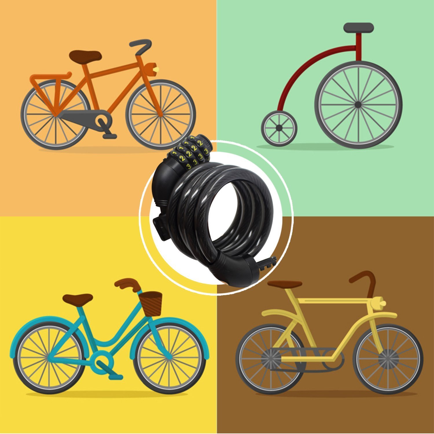 roadwi Bike Lock Cable, Resettable 4-Feet Security Cable Lock Combination Self Coiling Bicycle Lock Cable with Complimentary Mounting Bracket 4 Feet x 1/2 Inch By