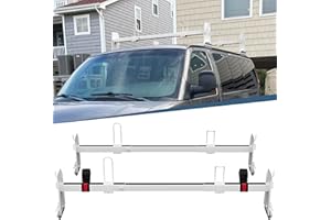 Neorexon Van Roof Ladder Rack 2 Bar Set, Adjustable Length 41.5''- 70'', Universal Van Roof Rack Fit for Chevy Express 1500 2500 3500 Ford Econoline GMC Savana Cargo Vans with Rain Gutter