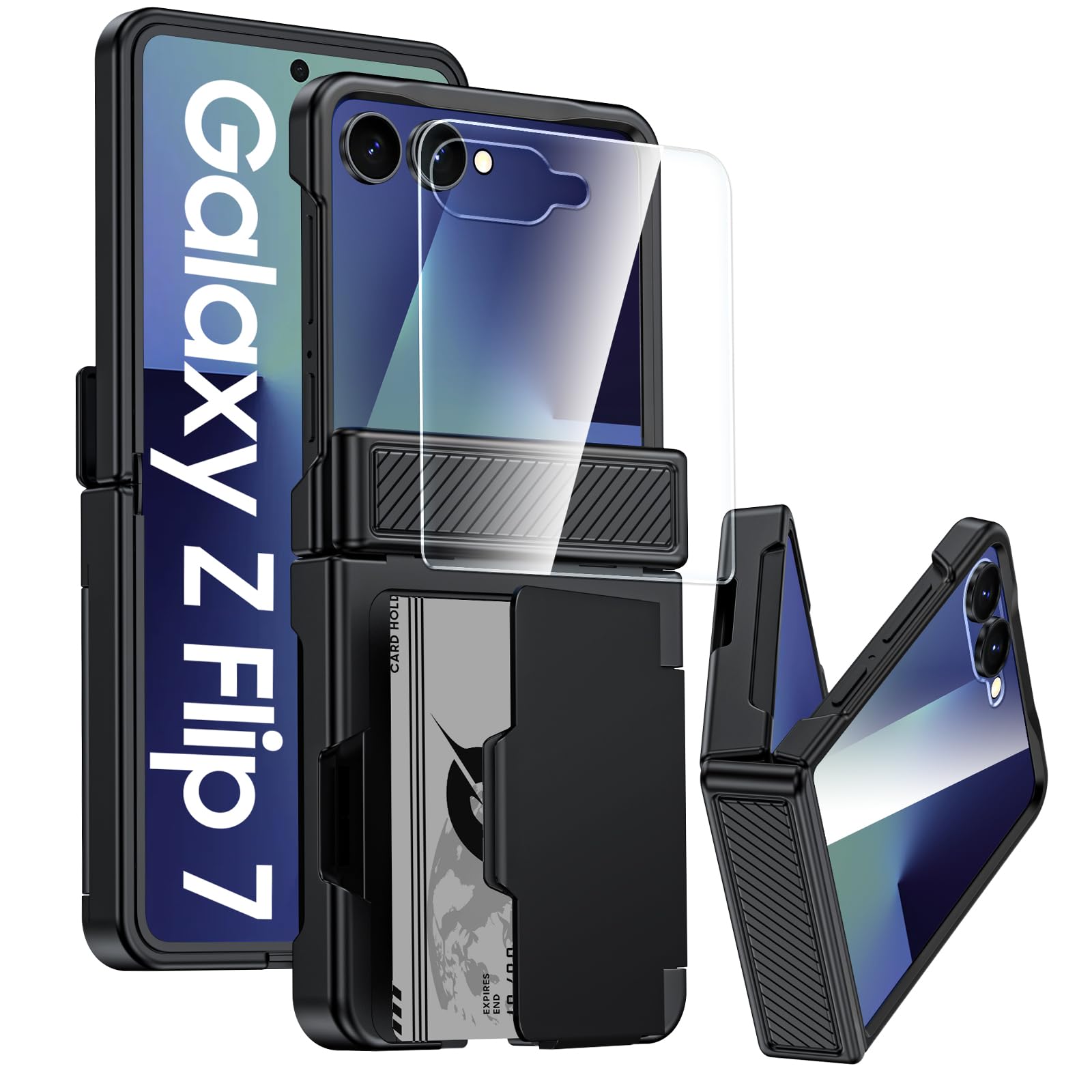 Photo 1 of GooseBox for Samsung Galaxy Z Flip 7 Case Wallet RFID Card Holder&Hinge Protection&HD Screen Protector, Full Body Shockproof Cover for Galaxy Z Flip 7(Black)