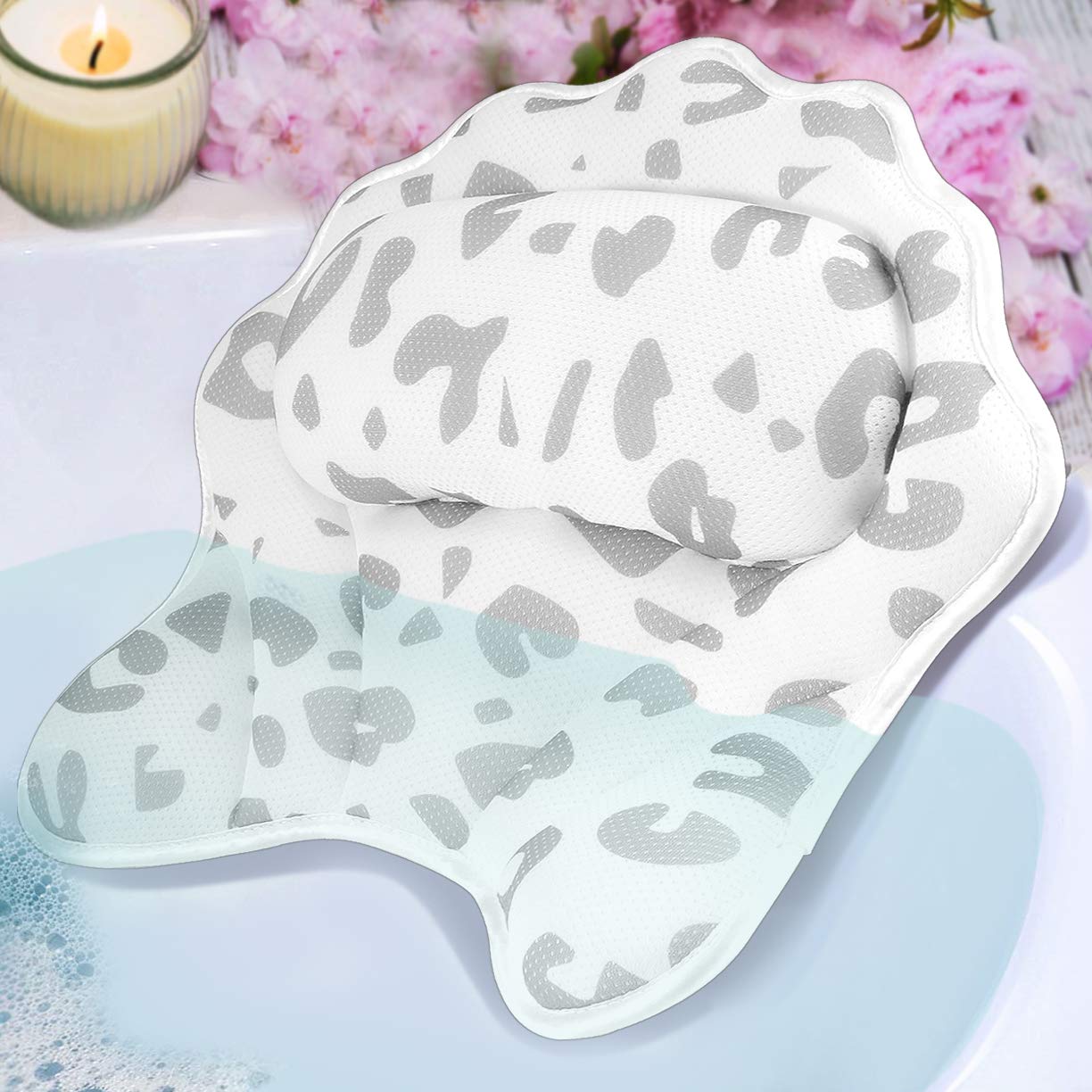 MoKasi Bath Pillow Tub Pillow - Thicker Bathtub Cushion for Head/Shoulder/Neck/Back Support, Ergonomic Jacuzzi Pillow Spa Relaxation Accessories 3D Air Mesh Headrest with Strong Suction Cup & Hook : Beauty