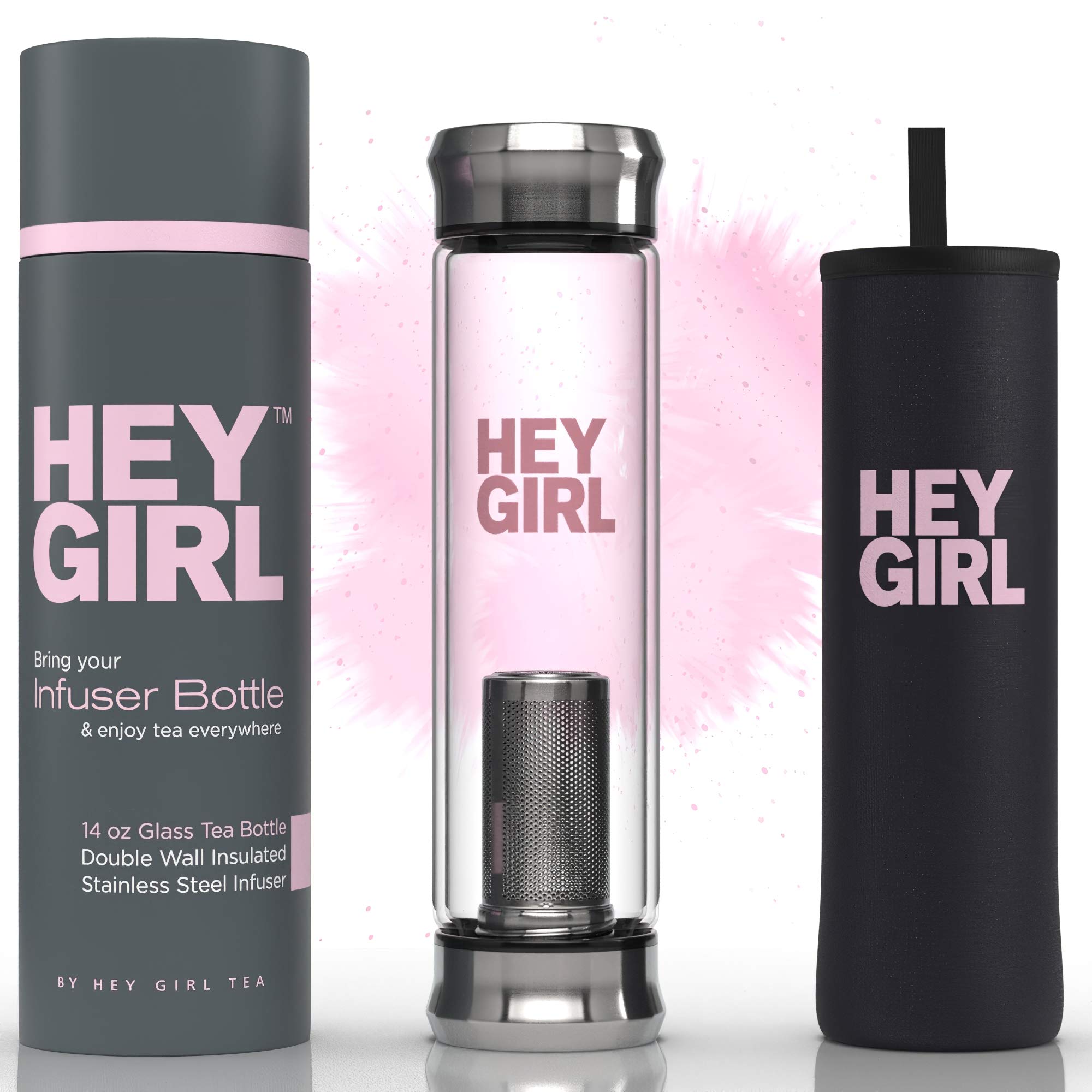 Tea Infuser Insulated Glass Bottle with Tea Strainer Infuse Loose