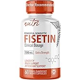 Nutri Fisetin 500mg 60 Count - Clinical Dosage - Fisetin Supplements - Powerful Senolytic Activator, Antioxidant, Heart & Brain Support - Natural Polyphenols - 60 Count - 3rd Party Tested for Purity