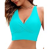 GRAPENT Bikini Top for Women Cropped Tankini Tops Beach Vacation Criss Cross Ruched Padded Bathing Suit Swim Top Only