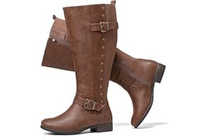 Luoika Women's Extra Wide Calf Knee High Boots, Wide Width Round-Toe Blocked Heel Winter Tall Boots.