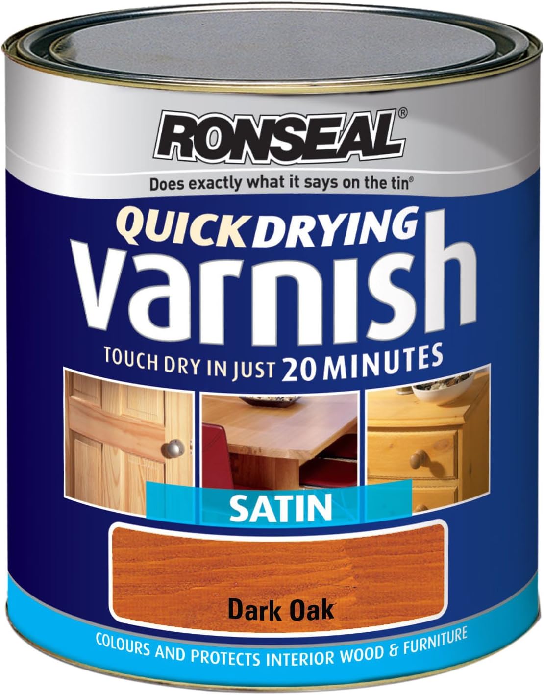 Ronseal QDVSDO750 750ml Quick Dry Varnish Coloured Satin Dark Oak