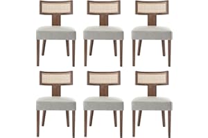 HNY Mid Century Modern Rattan Dining Chairs Set of 6, Farmhouse PU Leather Upholstered Accent Chair Curved Backrest Kitchen Chairs, with Hardwood Frame, Grey