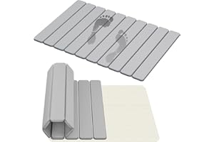Stone Bath Mat, Diatomaceous Foldable Stone Bath Mat, Light Gray