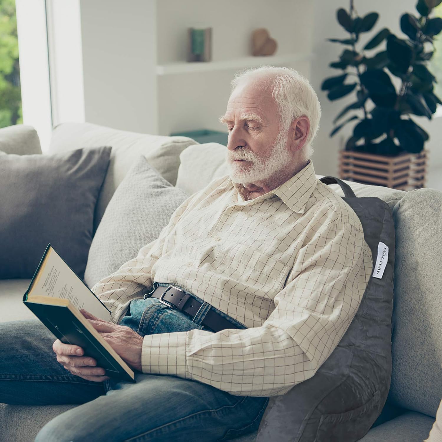 EAGLE PEAK Medium Shredded Memory Foam Reading Pillow, Bed Rest Pillow with Arms and Pockets, Removable Cover, Back Support Cushion for Adults, Teens While Reading, Watching TV, Relaxing (Dark Gray): Kitchen & Dining