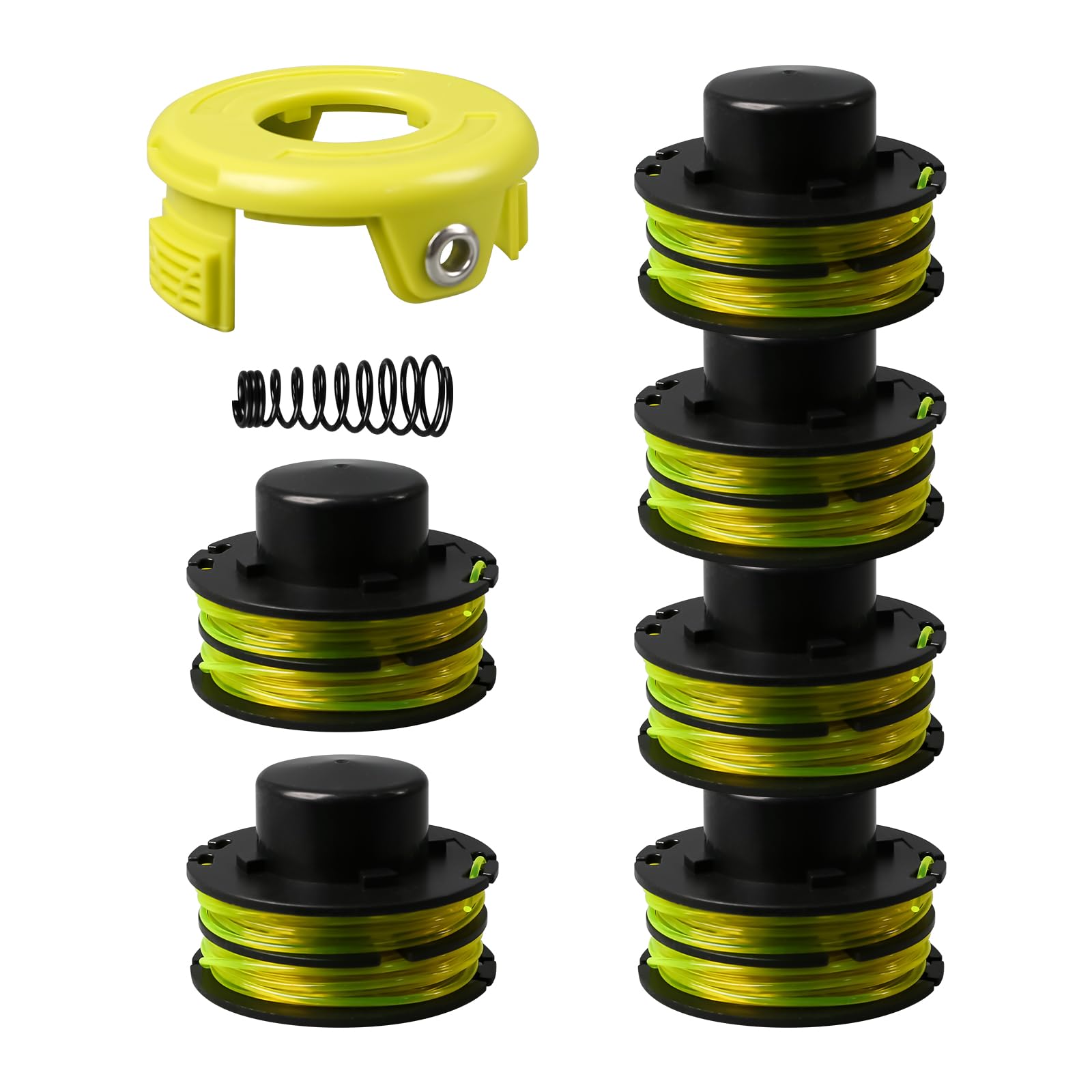 Spool Line Trimmer Strimmer for Ryobi RLT3025F / S, RLT3525S, 1.2 mm Grass Trimmer Brush Cutter Spool Line, Double Spools with Spool Cover and Spring (6 spool + 1 cover + 1 spring)