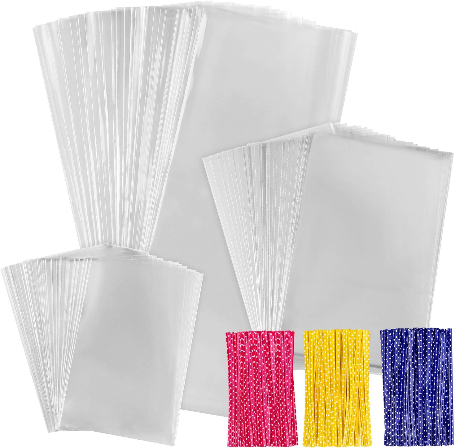 300 PCS Clear Cellophane Treat Bags with 300 PCS 4