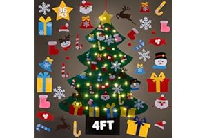 GAMEXCEL 4ft Felt Christmas Tree for Toddlers with LED Light & 36pcs Ornaments, Montessori DIY Xmas Decorations - 4 Feet
