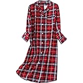 ASHER FASHION Women's Sleepwear Long Flannel Nightgown Button Down Sleepshirt Long Sleeve Nightshirt