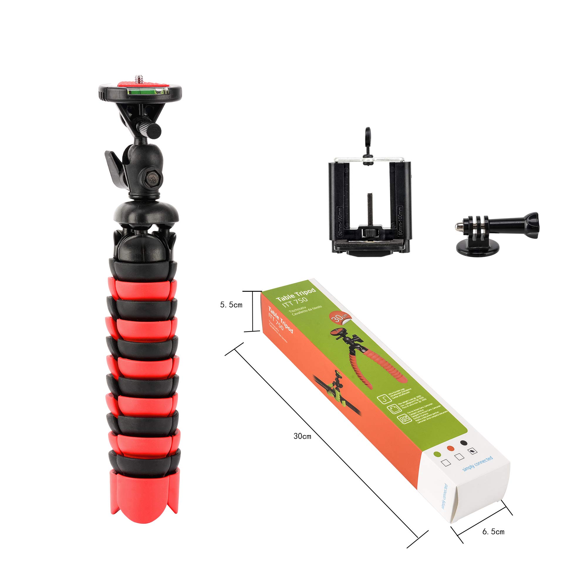 Tairoad 12-inch Portable Travel Selfie Bendable Phone Tripod for iPhone Xs Max X8 Plus 7 6 SE Android Huawei Samsung Gopro DSLR Camera with Cellphone Holder