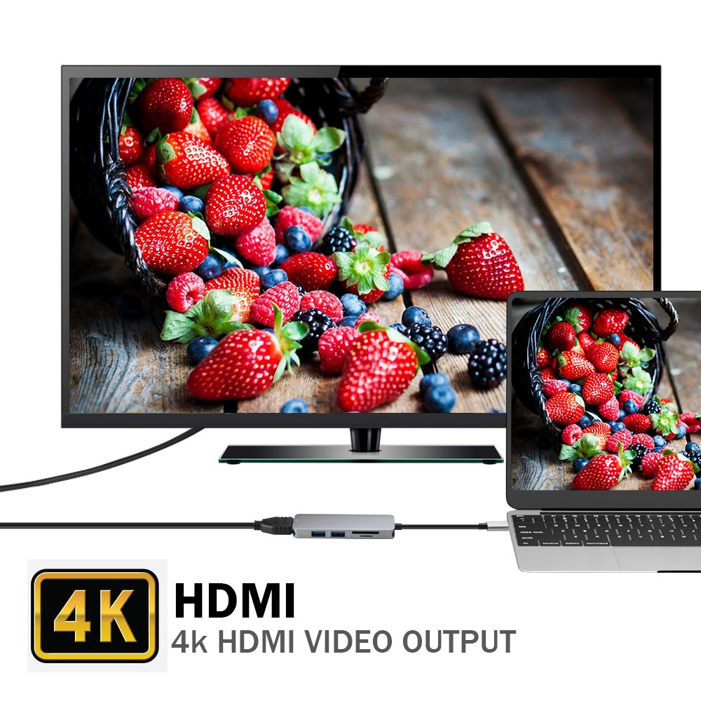 USB C Hub,Topoint 5 in 1 Type C USB 3.1 Adapter bis HDMI 4K-Adapter mit 2 USB 3.0 Anschlüsse SD / TF-Kartenleser für neues MacBook / MacBook Pro 2015/2016/2017, andere USB-C-Port Ausgerüstet Devices