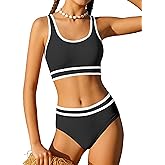 Girls Swimsuit Double Strap High Waist Sporty Bikini Swimsuits Swim Cover Up Skirt 3 Piece Set
