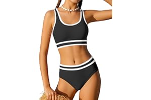 MIGU Girls Swimsuit Double Strap High Waist Sporty Bikini Swimsuits Swim Cover Up Skirt 3 Piece Set