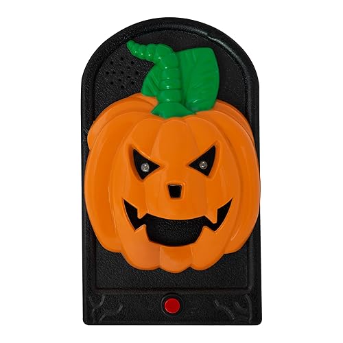 Global Gizmos 47829 Halloween Pumpkin Doorbell/Interactive Front Door Halloween Decoration/Red Glowing LEDs / 3 Sound Effects / 19.5cm x 11cm
