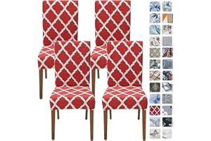 SPRINGRICO Chair Covers for Dining Room Set of 4, Stretch Dining Chair Cover, Washable Spandex Kitchen Parsons Chair Slipcovers, Removable Seat Protector for Home or Party (4 Pack, RED ZEO)