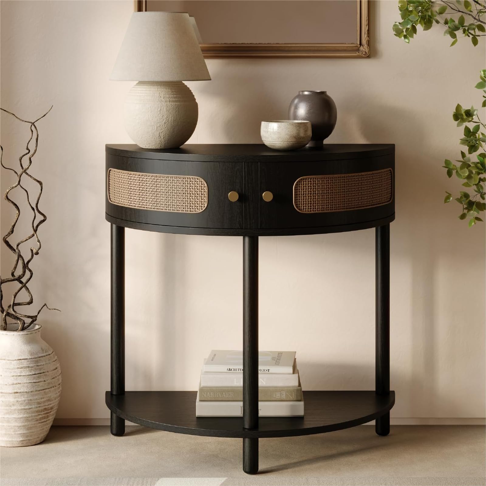 Photo 1 of (MISSING LEGS) Half Moon Shaped Small Entry Table, Console Desk with Storage for Narrow Spaces