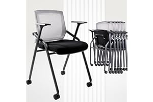 BLANEDUO Conference Room Chairs, Folding Office Desk Chair with Lumbar Support and Sliding Armrest, Stackable Office Guest Chairs & Reception Chairs(12 Pack)