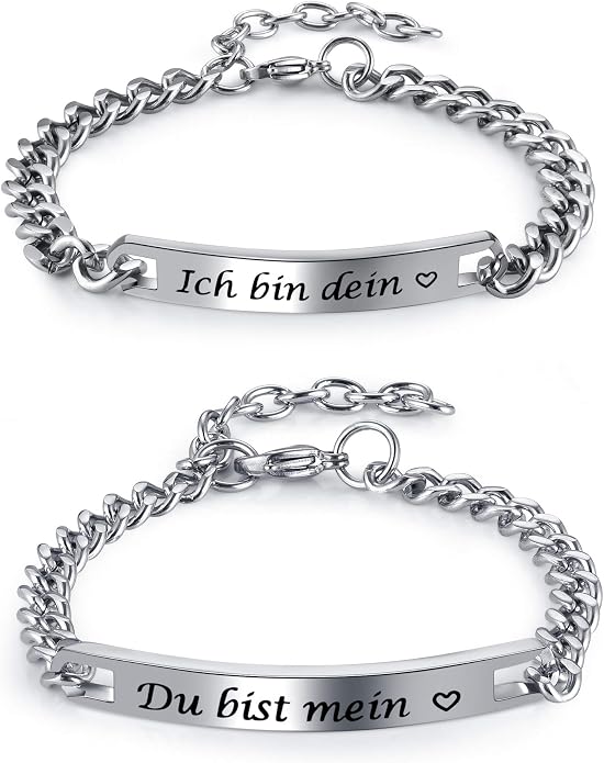 VNOX Paar-Armbänder Mit Herz-Anhänger – Verstellbar, Aus Edelstahl, Geschenk Für Verliebte
