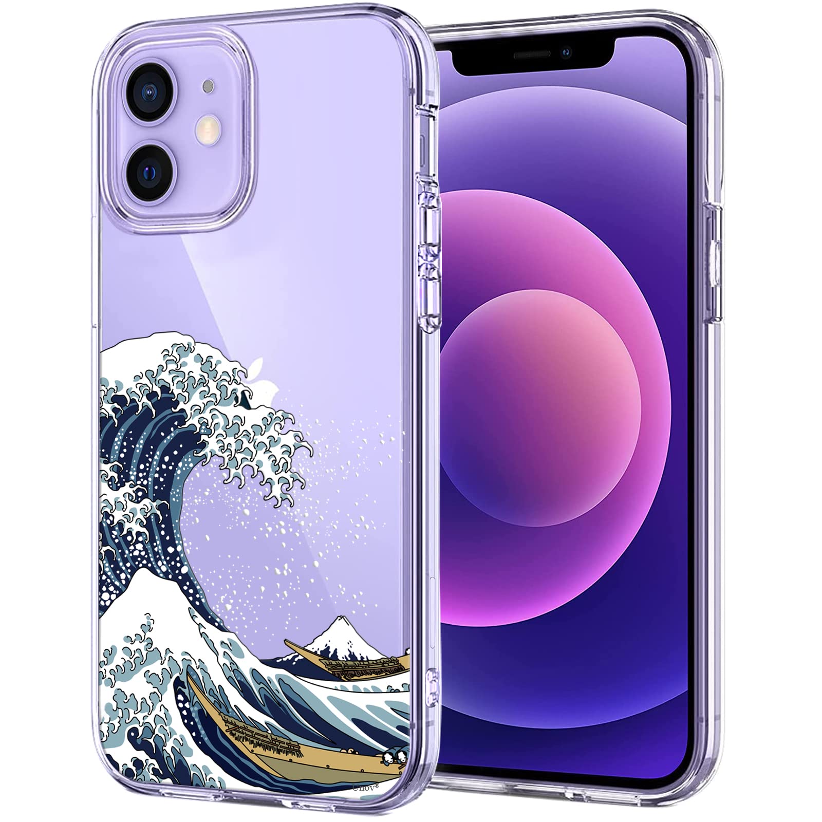 Unov Case Compatible with iPhone 12 iPhone 12 Pro Case Clear with Pattern Slim Protective Soft TPU Bumper Embossed Design 6.1 Inch (Great Wave)