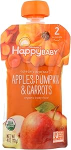 Happy Baby Organics Stage 2 Baby Food Pouches, Gluten Free, Vegan & Healthy Snack, Clearly Crafted Fruit & Veggie Puree, Appl
