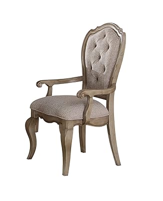 ACME Furniture Dining Chair, Beige Fabric &amp; Antique Taupe