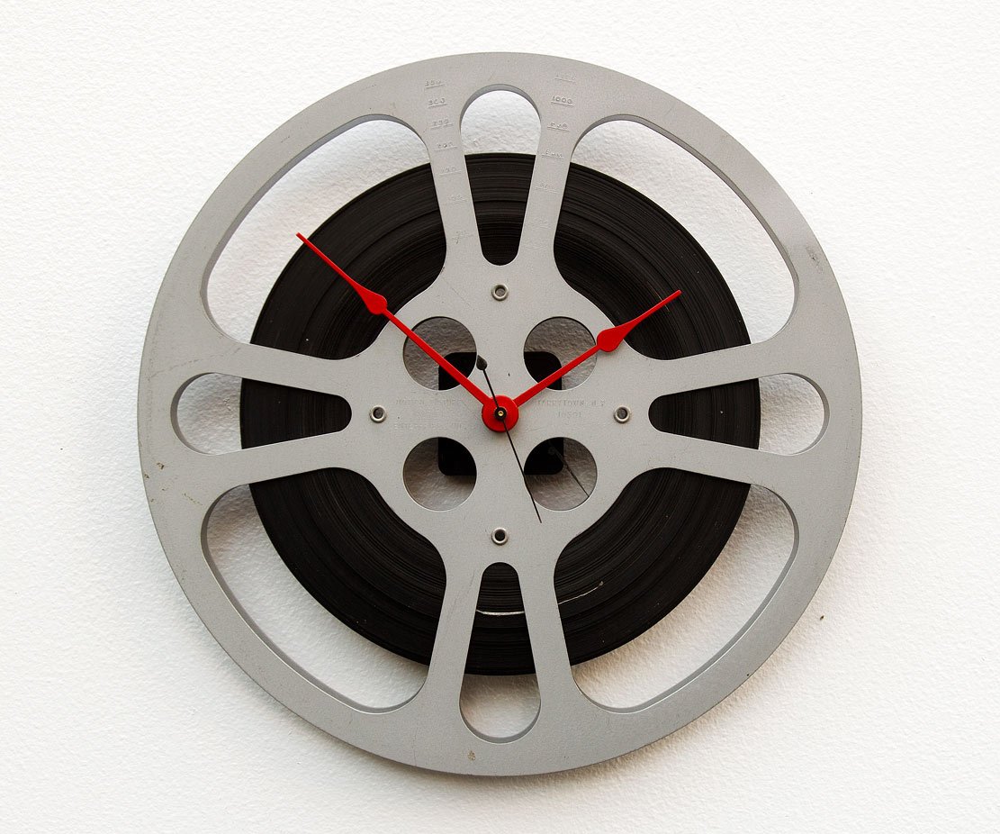 Movie Reel Clock, recycled motion picture reel, movie