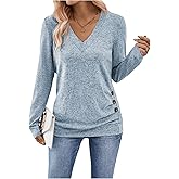 SOLY HUX Women's V Neck Long Sleeve T Shirt Button Casual Tunic Tops Fall Clothes