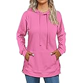 Beimuc Hoodies for Women Fashion Split Hem Drawstring Casual Long Sleeve Sweatshirts Tops with Pockets