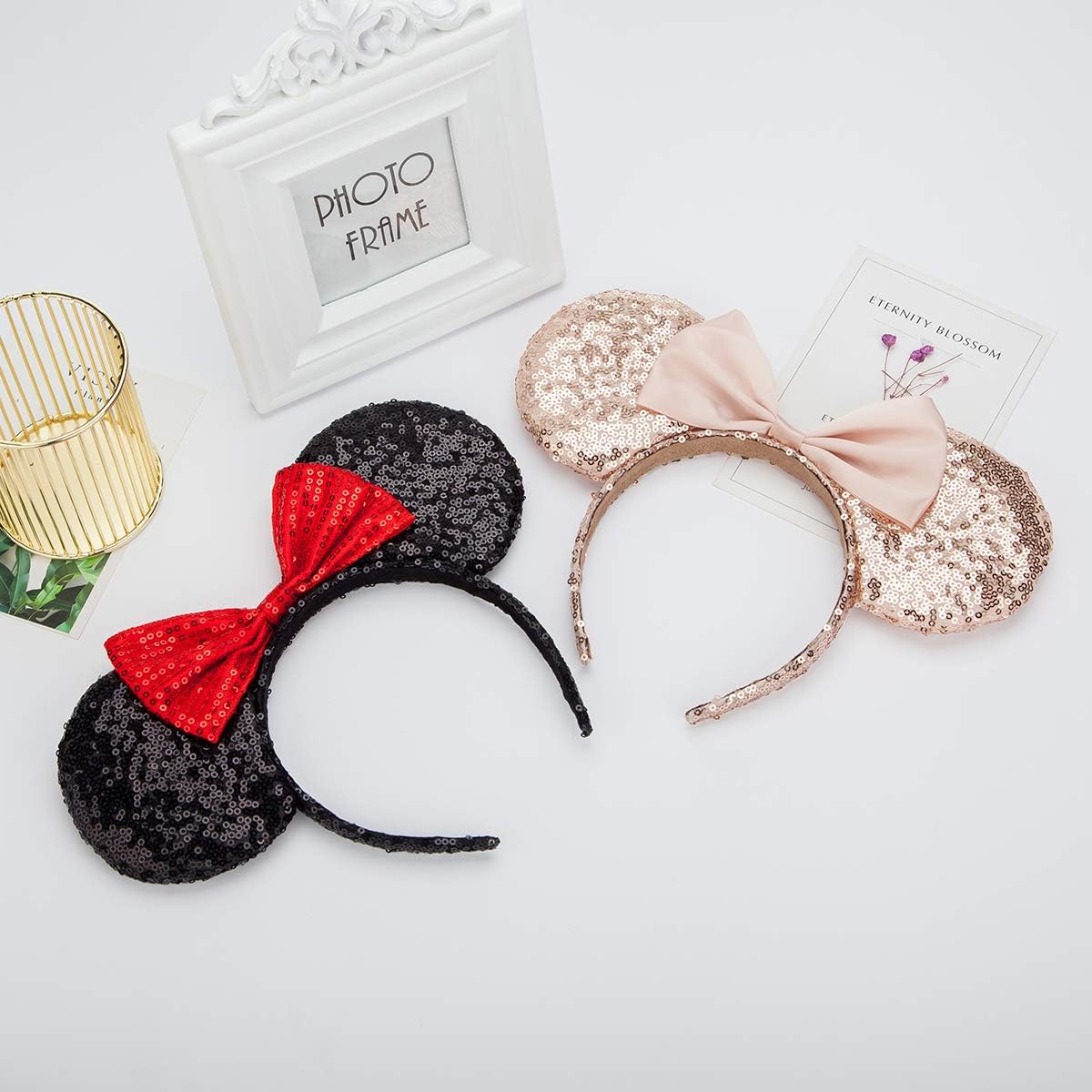 Mouse Ears headband,2pcs Sequin Headband Glitter Hairband for Baby Shower Headwear Halloween Theme Party Decorations (Red&Gold)）: Clothing