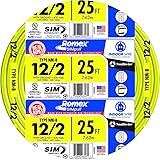 Southwire 28828221 25' 12/2 with ground Romex brand SIMpull residential indoor electrical wire type NM-B, Yellow