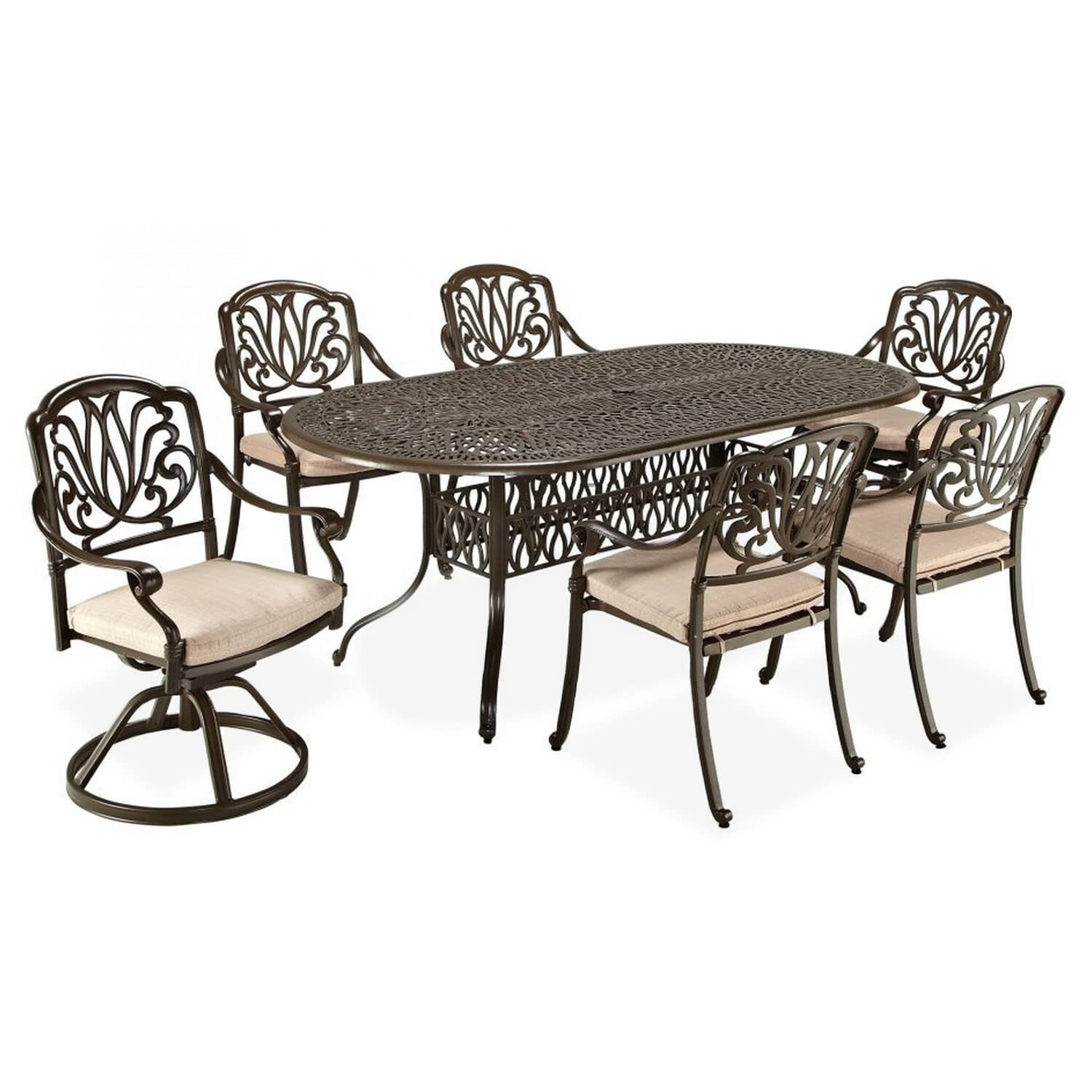 Photo 1 of **It is used and has some broken pieces on the sides of the table and is missing parts.**Homestyles 7 Piece Outdoor Dining Set, Taupe
