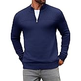 Runcati Mens Quarter Zip Sweater Long Sleeve Slim Fit Pullover Mock Neck Casual Ribbed Knit Polo Sweaters