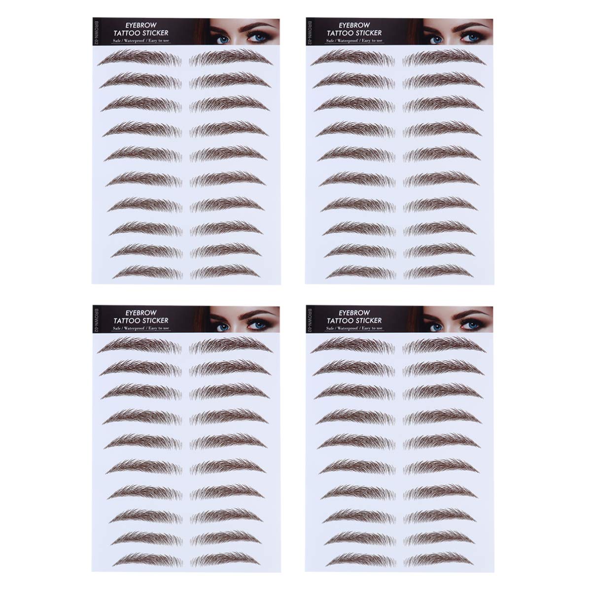 FRCOLOR Eyebrow Transfers - 4pcs 6D Hair-Like Authentic Eyebrow Tattoo Stickers, Waterproof, Long Lasting (Brown-06)