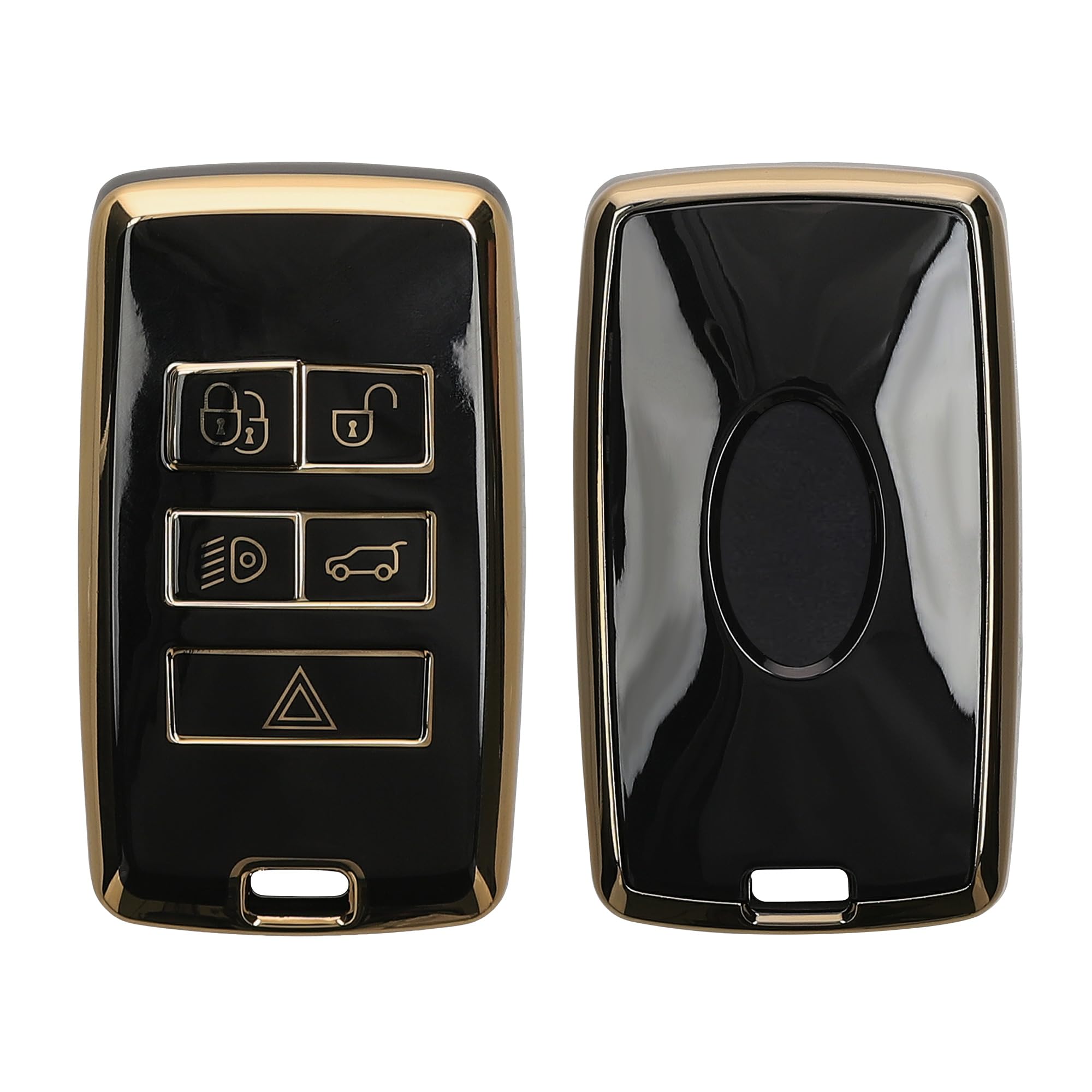 kwmobile Key Cover Compatible with Jagar Range Rover E-Pace I-Pace 5-Buttons - Car Key Fob Case Protector - Black/Gold