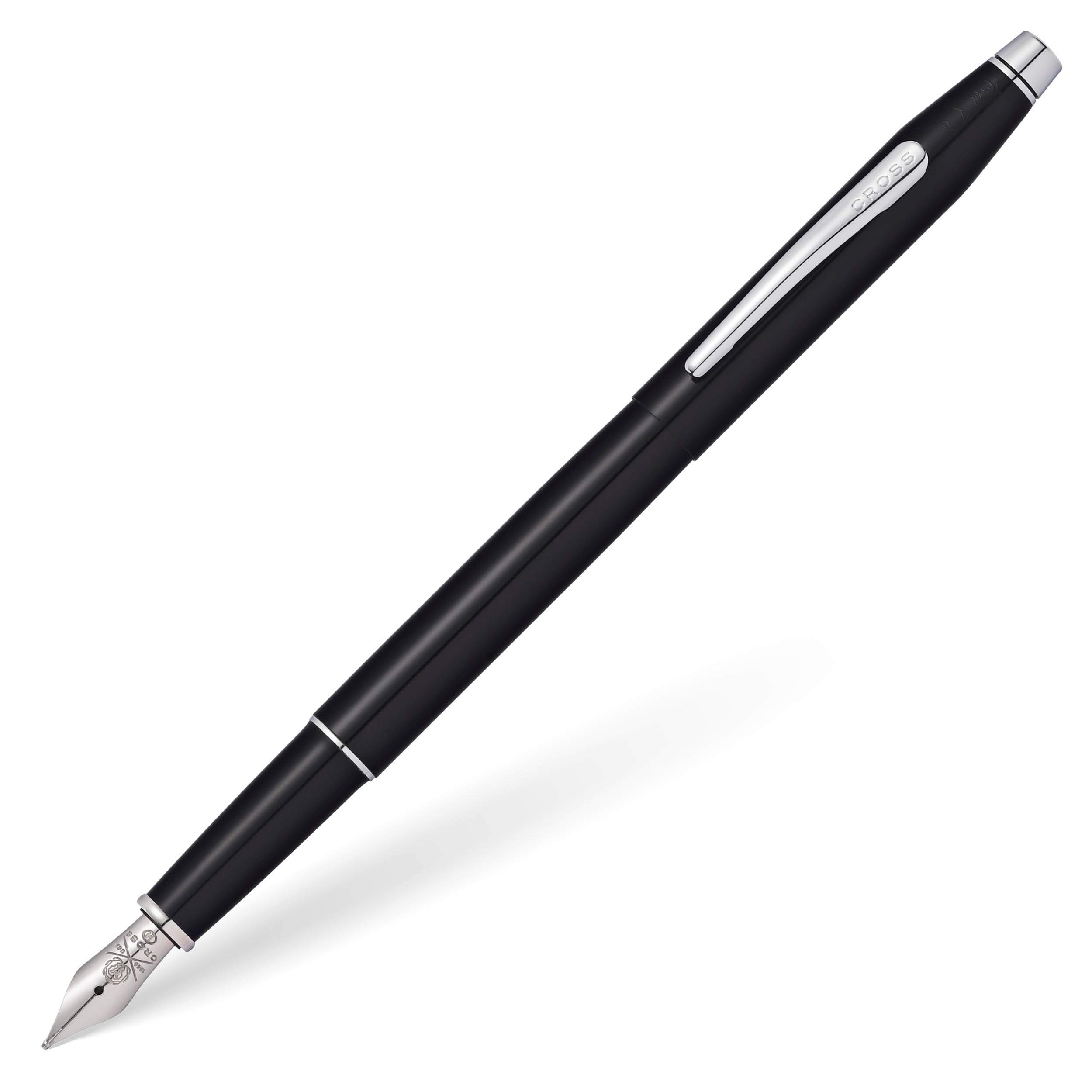 CROSS Classic Century Black Lacquer Fountain Pen with Chrome-Plated Appointments and Medium Nib incl. Premium Gift Box – Refillable Cartridge Pen