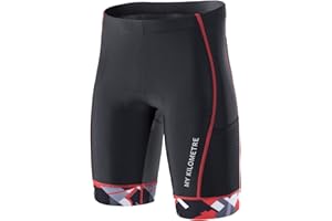 MY KILOMETRE Mens Triathlon Shorts with Adjustable Drawstring Easy Reach Leg Pockets Chamois for Long-Distance Tri Race