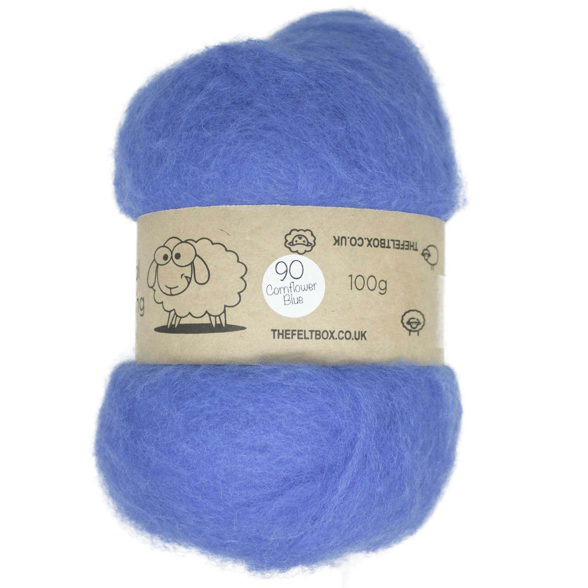 Carded Felting Batt – Cornflower Blue #90 – 100g Fibre for Needle & Wet Felting – The Felt Box
