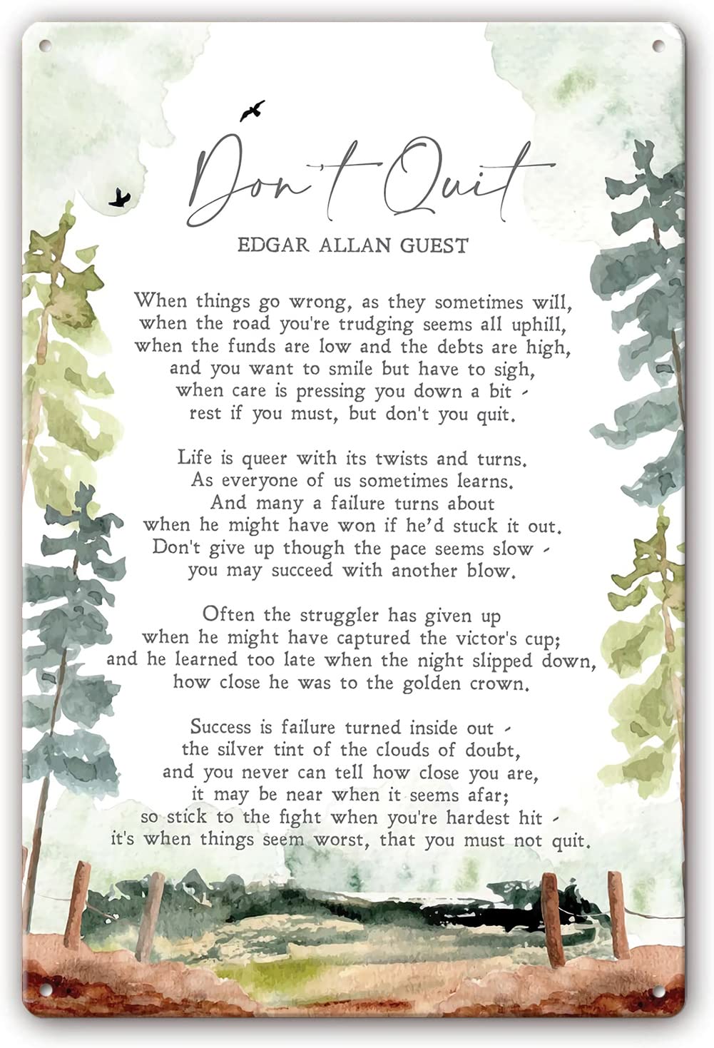 Metal Tin Sign Don't Quit Poem By Edgar Albert Guest Inspirational Poem Poster Tin Signs Decorations for Home Vertical Art Pictures Painting Cafe Bar Pub Decor 8x12 Inch
