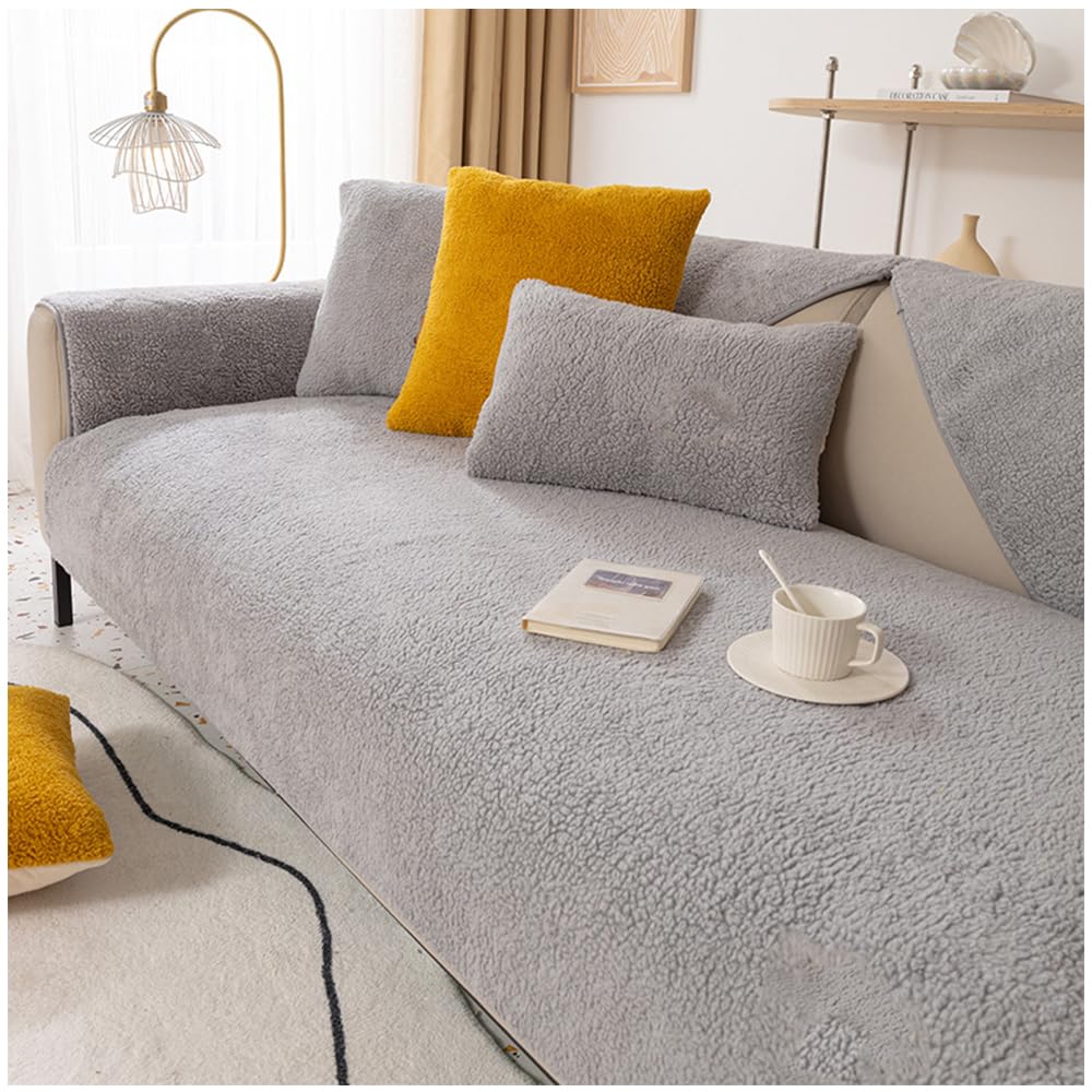 Super Soft Sofa Slipcover Corner 1/2/3/4 Seater Cover, Universal Non Slip L Shape Couch Cushion Cover Warm Sherpa Fabric Furniture Protector Sofa Cover for Living Room (Light Grey, 90*180cm) — image 1