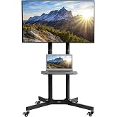 VIVO Mobile TV Cart with Laptop DVD Shelf for 32-83 in Screens | LCD LED OLED 4K Smart Flat &amp; Curved Panels, Rolling Stand, Locking Wheels, Max VESA 600x400, Holds 110lbs, Black, STAND-TV03E